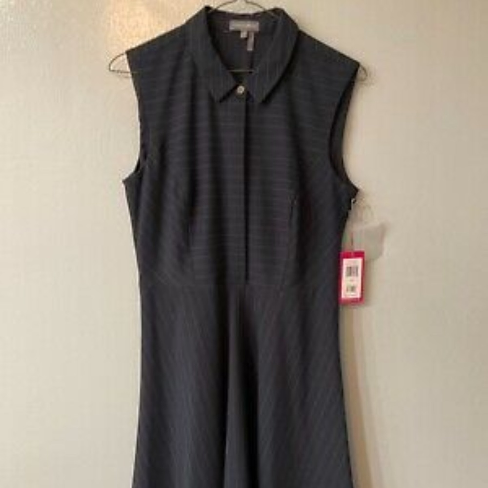 Vince Camuto Navy Blue Stripe Collared Sleevless